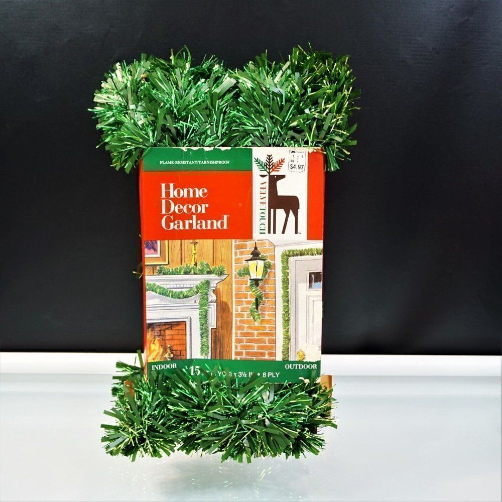 Vintage Home Decor Garland VELVET TOUCH 15ft Green Tinsel Christmas Indoor Outdo
